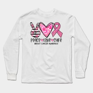 Peace Love Cure Breast Cancer Awareness shirt Pink Ribbon Long Sleeve T-Shirt